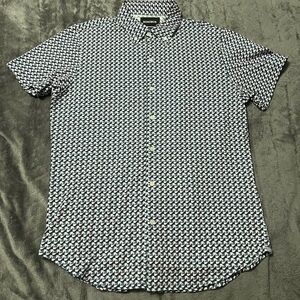 Bonobos Jersey Riviera Slim Fit Short Sleeve Shirt - Ink Blue Geo Size M Medium